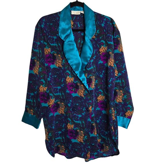 Vintage Victoria's Secret Gold Label Floral Size Medium Teal Purple Green